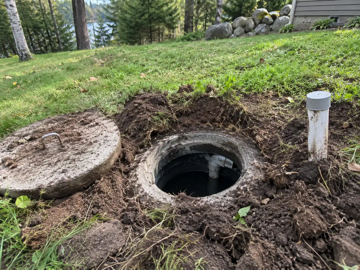 Open septic system access point inspected during routine maintenance at a rural Ottawa property
