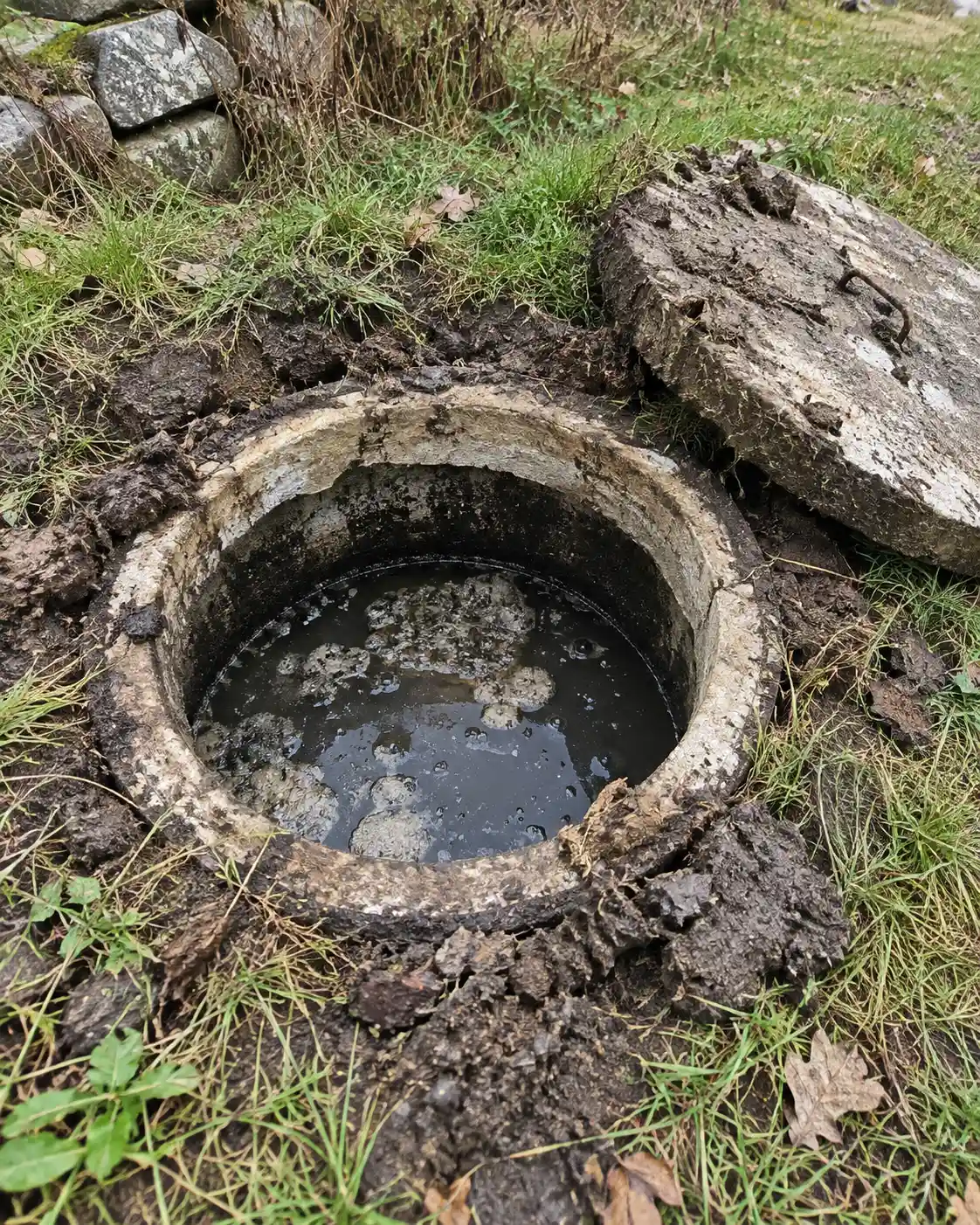 Open septic system access point inspected during routine maintenance at a rural Ottawa property